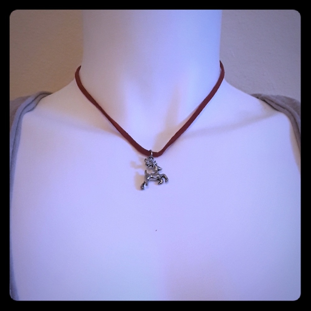 Red suede dear charm necklace